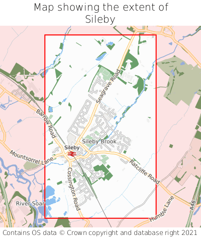 Map showing extent of Sileby as bounding box