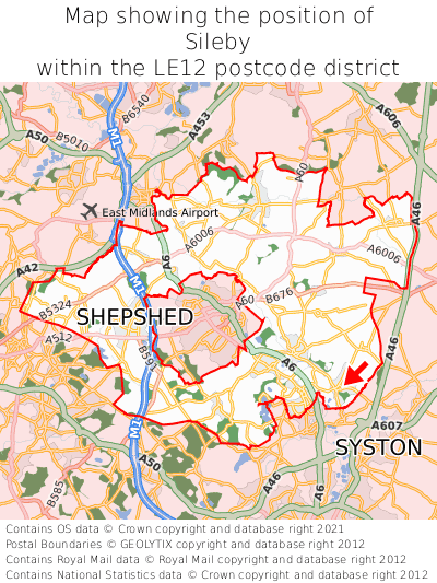Map showing location of Sileby within LE12