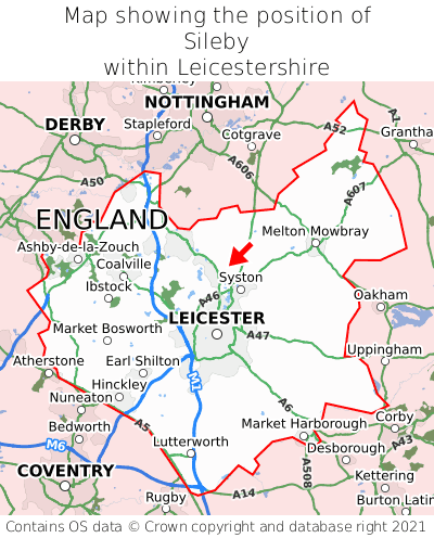 Map showing location of Sileby within Leicestershire