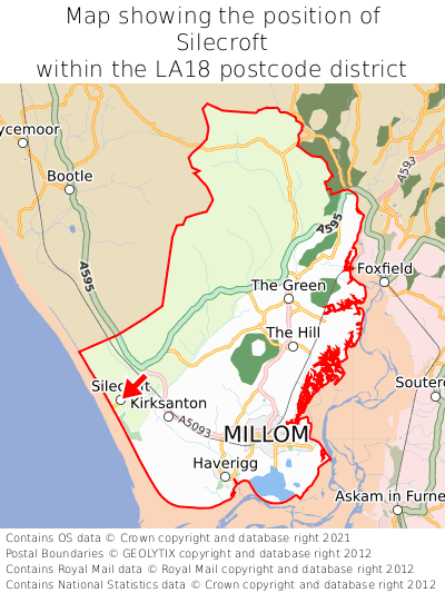 Map showing location of Silecroft within LA18