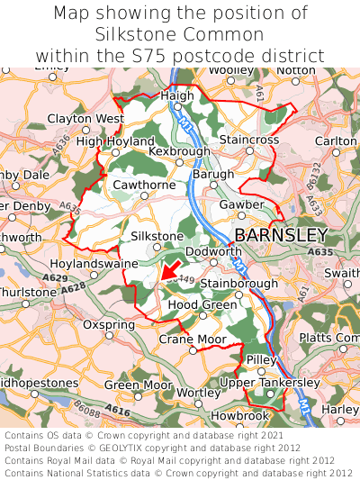 Map showing location of Silkstone Common within S75