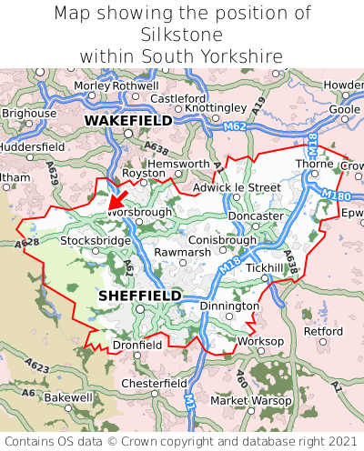 Map showing location of Silkstone within South Yorkshire
