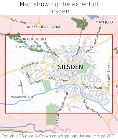 Map showing extent of Silsden as bounding box