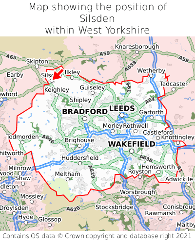 Map showing location of Silsden within West Yorkshire