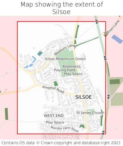Map showing extent of Silsoe as bounding box