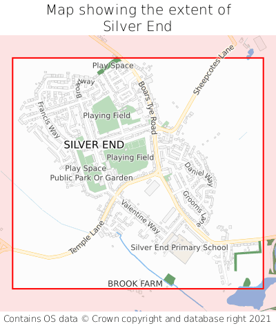 Map showing extent of Silver End as bounding box