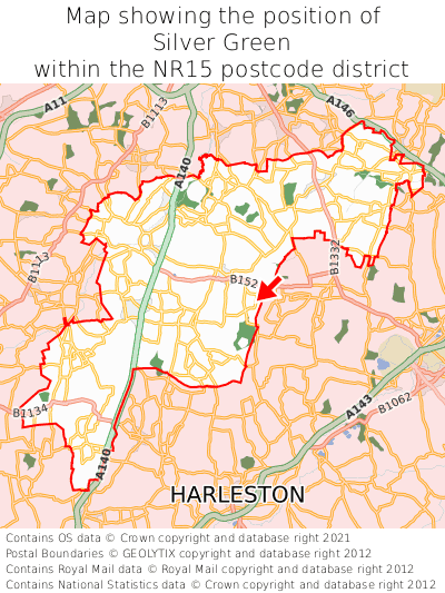 Map showing location of Silver Green within NR15