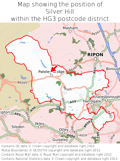 Map showing location of Silver Hill within HG3