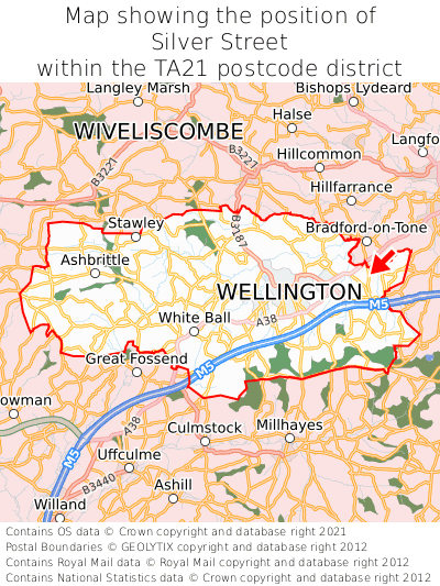 Map showing location of Silver Street within TA21
