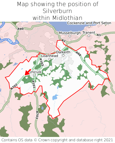 Map showing location of Silverburn within Midlothian