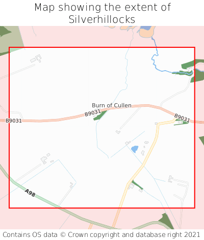 Map showing extent of Silverhillocks as bounding box