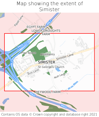 Map showing extent of Simister as bounding box