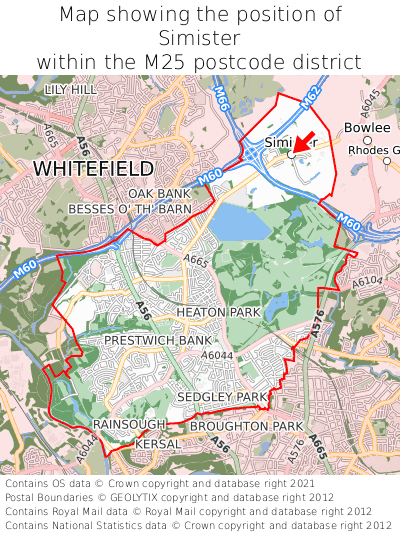 Map showing location of Simister within M25