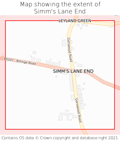 Map showing extent of Simm's Lane End as bounding box