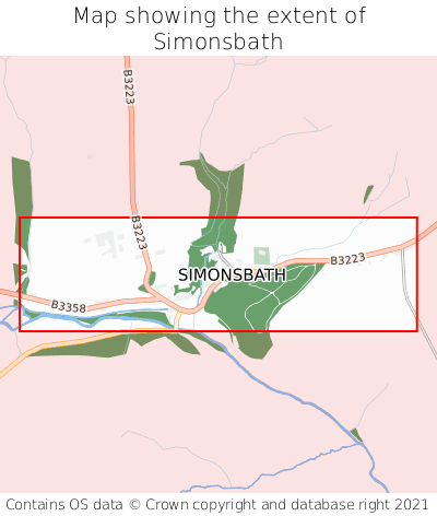 Map showing extent of Simonsbath as bounding box