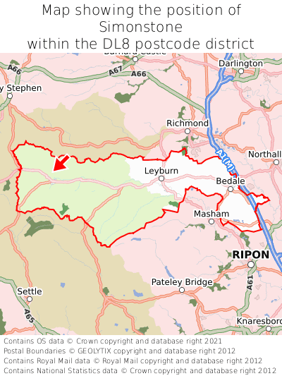 Map showing location of Simonstone within DL8