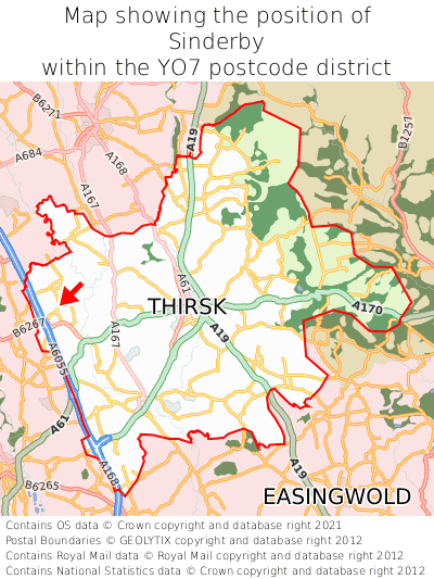 Map showing location of Sinderby within YO7