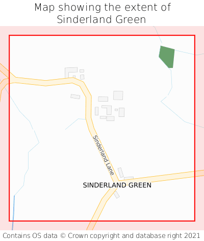 Map showing extent of Sinderland Green as bounding box