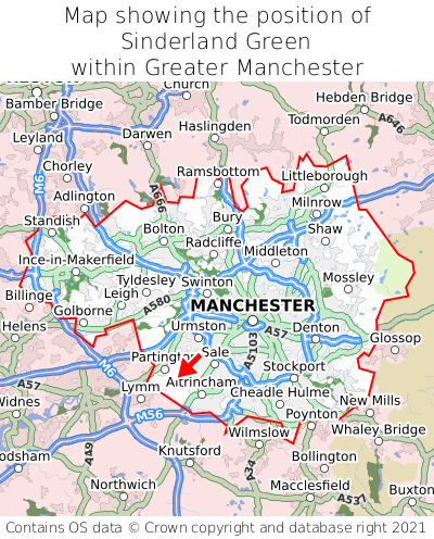 Map showing location of Sinderland Green within Greater Manchester