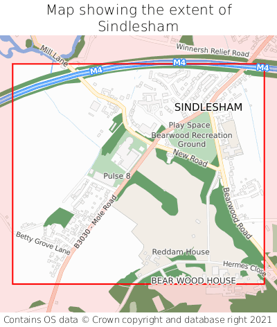 Map showing extent of Sindlesham as bounding box