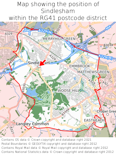 Map showing location of Sindlesham within RG41