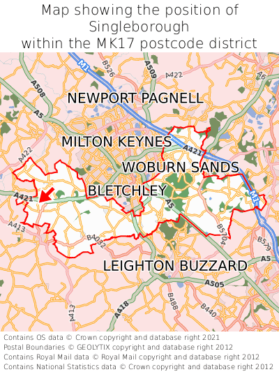 Map showing location of Singleborough within MK17