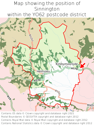 Map showing location of Sinnington within YO62