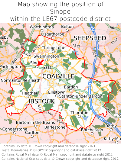 Map showing location of Sinope within LE67