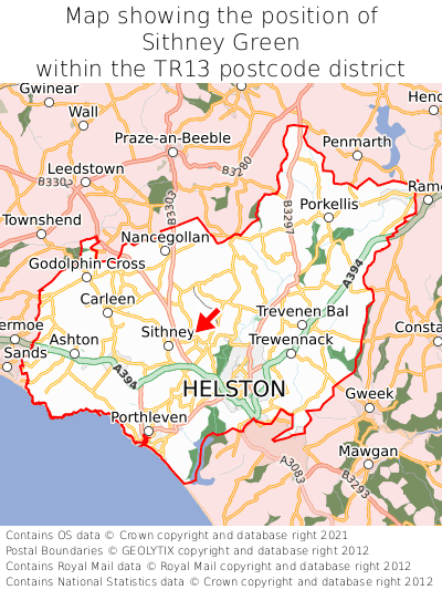 Map showing location of Sithney Green within TR13