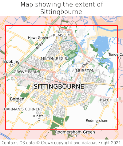 Map showing extent of Sittingbourne as bounding box