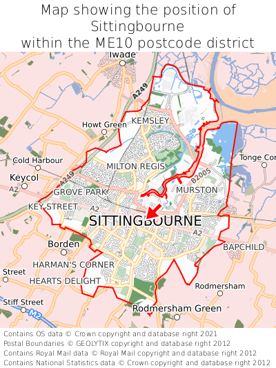 Map showing location of Sittingbourne within ME10