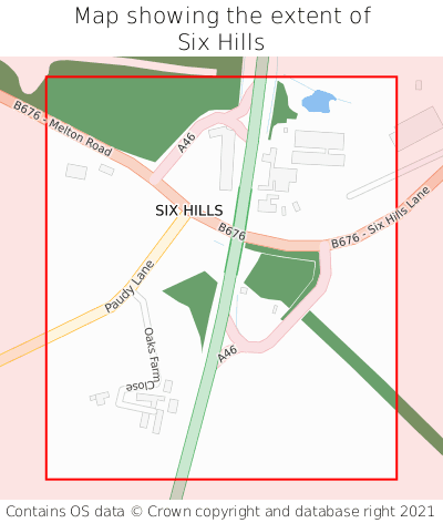 Map showing extent of Six Hills as bounding box