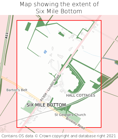 Map showing extent of Six Mile Bottom as bounding box