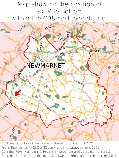 Map showing location of Six Mile Bottom within CB8