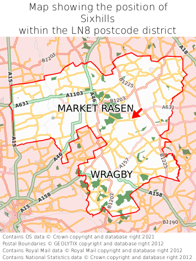 Map showing location of Sixhills within LN8