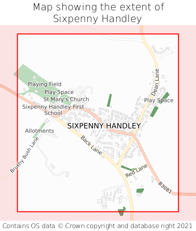 Map showing extent of Sixpenny Handley as bounding box