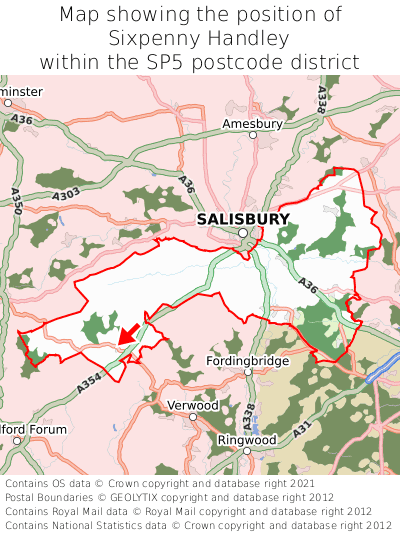 Map showing location of Sixpenny Handley within SP5