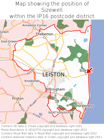 Map showing location of Sizewell within IP16