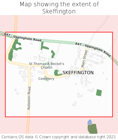 Map showing extent of Skeffington as bounding box