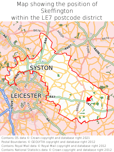 Map showing location of Skeffington within LE7
