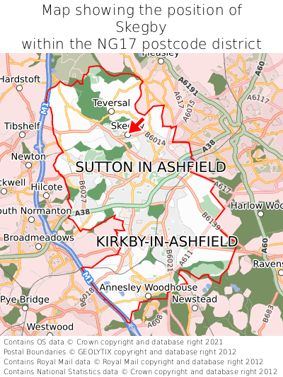 Map showing location of Skegby within NG17