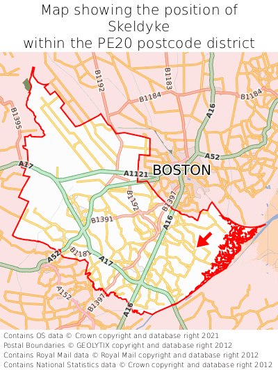 Map showing location of Skeldyke within PE20