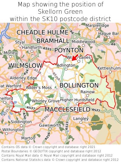 Map showing location of Skellorn Green within SK10