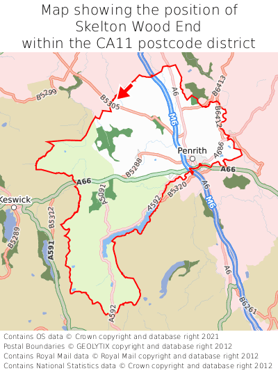 Map showing location of Skelton Wood End within CA11