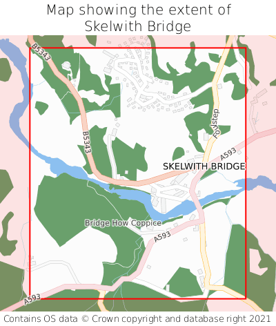 Map showing extent of Skelwith Bridge as bounding box