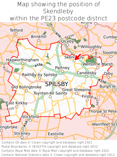 Map showing location of Skendleby within PE23