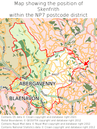 Map showing location of Skenfrith within NP7