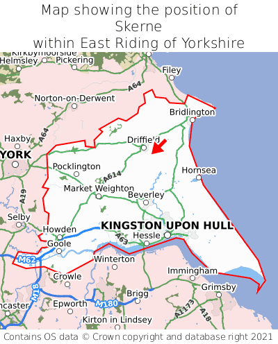 Map showing location of Skerne within East Riding of Yorkshire