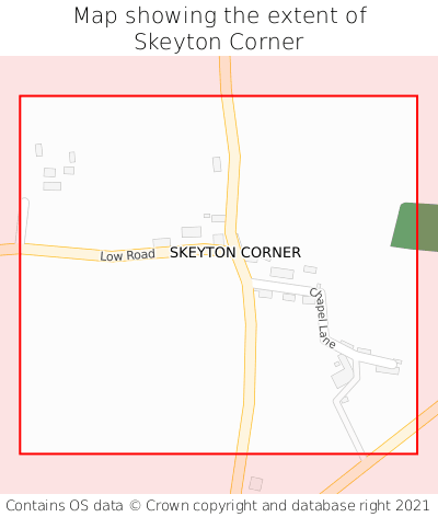 Map showing extent of Skeyton Corner as bounding box