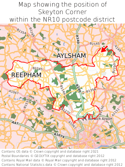 Map showing location of Skeyton Corner within NR10